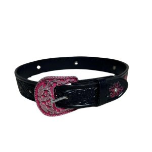 Girls' Tooled Leather Belt with Floral Accents