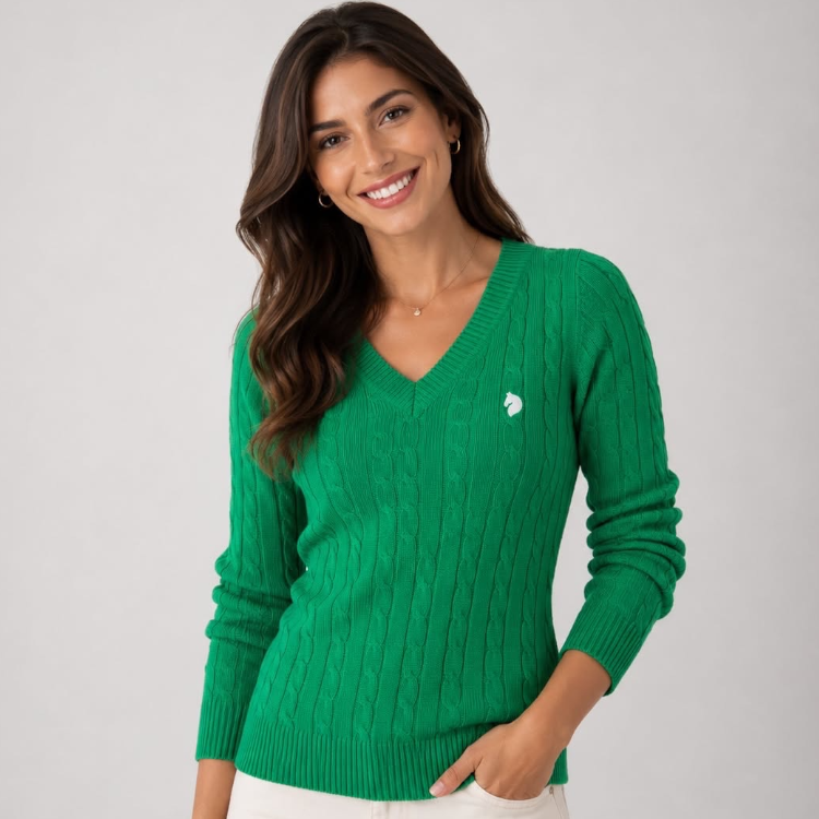 Cable Knit V-Neck Sweater