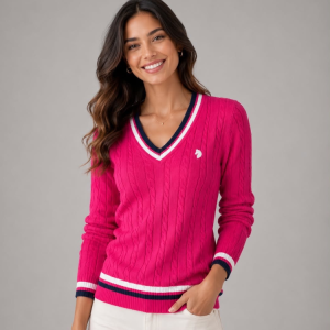 Cable knit V-neck sweater