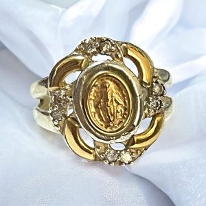 Anillo Virgen Milagrosa de Plata 925 con láminas de oro 18K