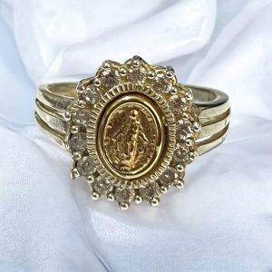 Anillo Virgen Milagrosa de plata 925 con lámina de oro 18K
