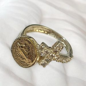 Anillo de San Benito de Plata 925 con Lámina de Oro 18K