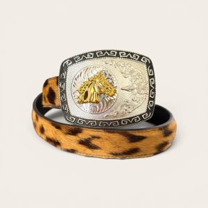 Cinturón de cuero bovino y pelo de tigre